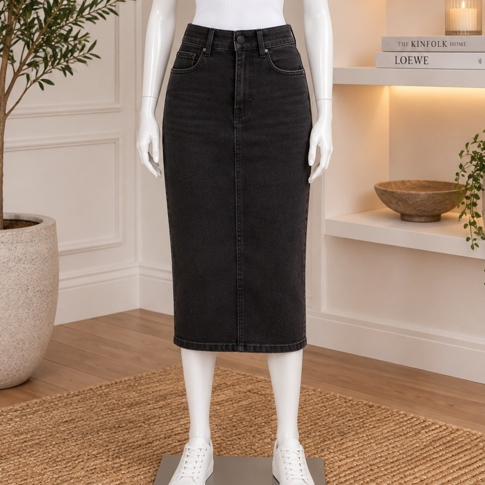 Black Label by C'est Toi Womens Denim Pencil Skirt Faded Black Small